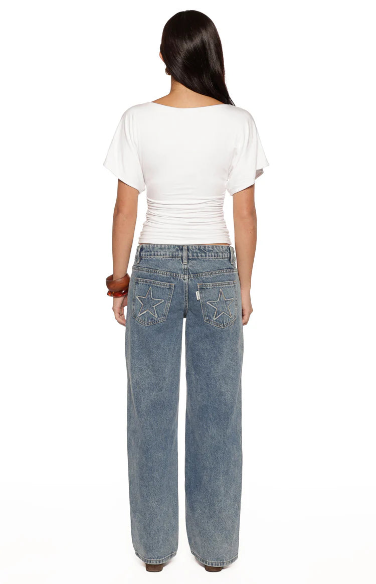 Muriel White Ruched Waist Jersey Top Image