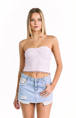 Muse Pink and White Polka Dot Strapless Top Image