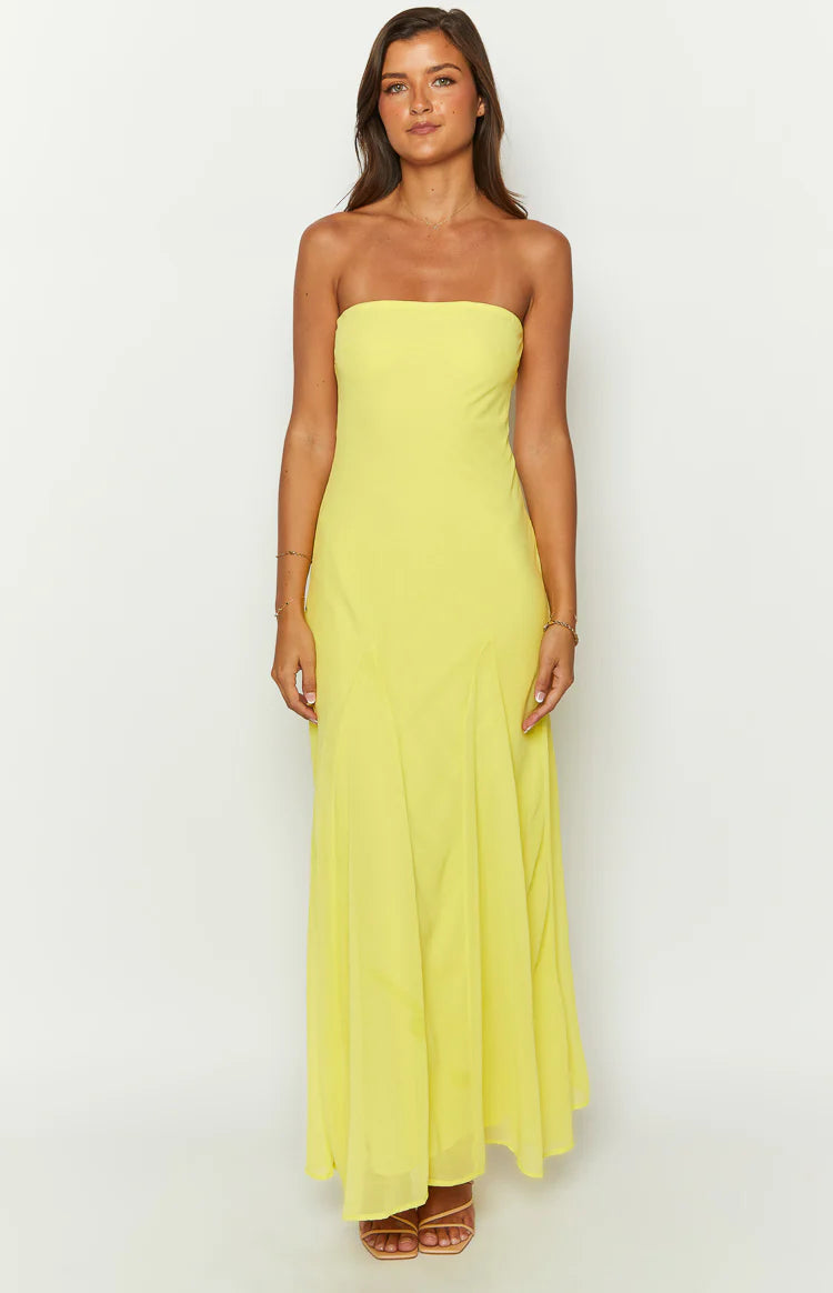 braelyn yellow strapless maxi dress Braelyn Yellow Strapless Maxi Dress - US 6
