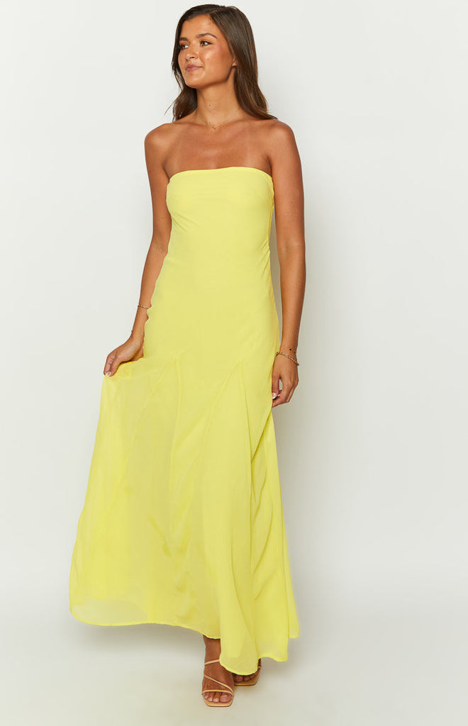 Myka Yellow Strapless Maxi Dress – Beginning Boutique US