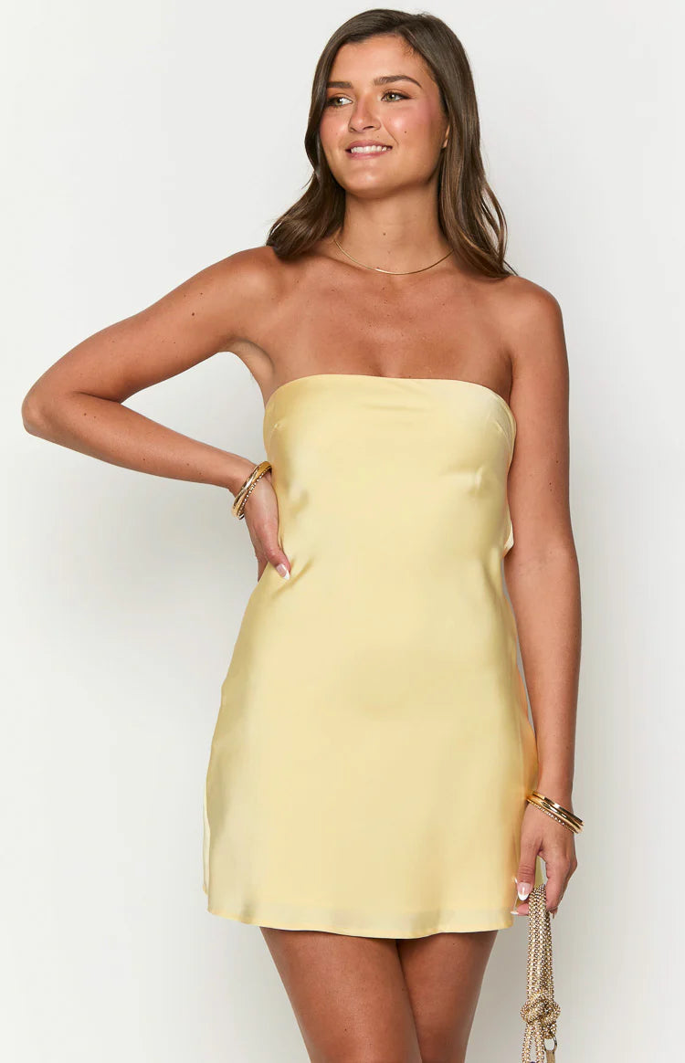 yellow bodycon strapless dress Tory Yellow Strapless Mini Dress - US 12