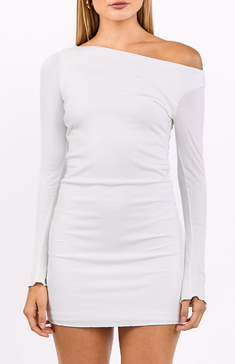 Myles White Long Sleeve Drop Shoulder Mini Dress Image