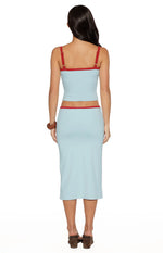 Myles Blue Tie Waist Jersey Midi Skirt