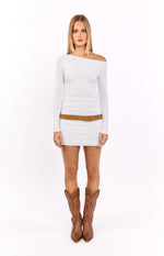Myles White Long Sleeve Drop Shoulder Mini Dress Image