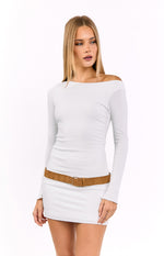 Myles White Long Sleeve Drop Shoulder Mini Dress Image