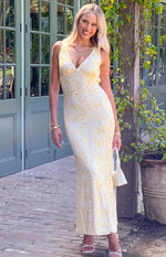 Farida Yellow Lace Maxi Dress