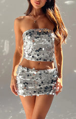 Emiko Silver Sequin Mini Skirt