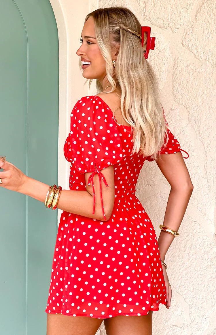 short polka dot dress Won Me Over Ric Rac Mini White line skirt Polyester Lulus | Navy Polka Dot