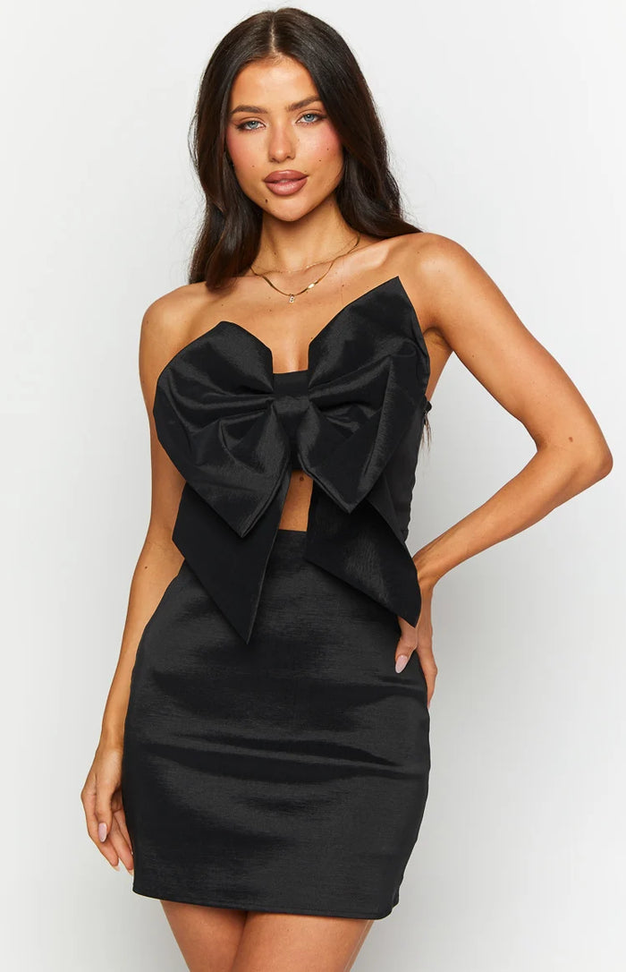 Nadia Black Bow Mini Dress - US 18