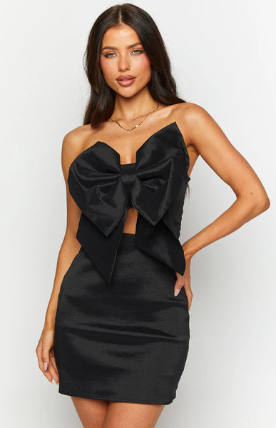 Nadia Black Bow Mini Dress - 18 | Beginning Boutique Exclusive Nadia Black Bow Mini Dress - 18 | Beginning Boutique Exclusive