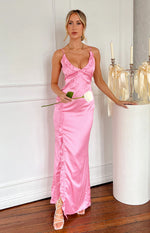satin ruffle flare dress in pink Fit and Flare Strapless Ruffle Mini Dress k44216