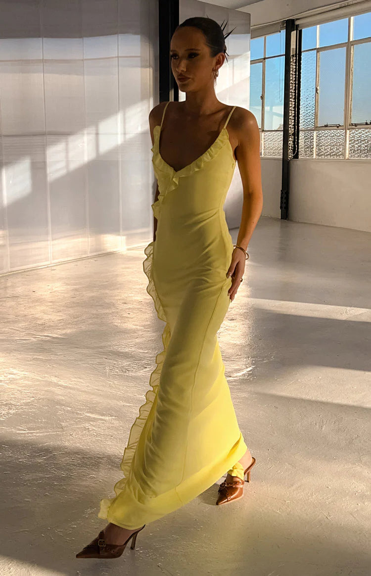 Nahanee Yellow Ruffle Maxi Dress Nahanee Yellow Ruffle Maxi Dress