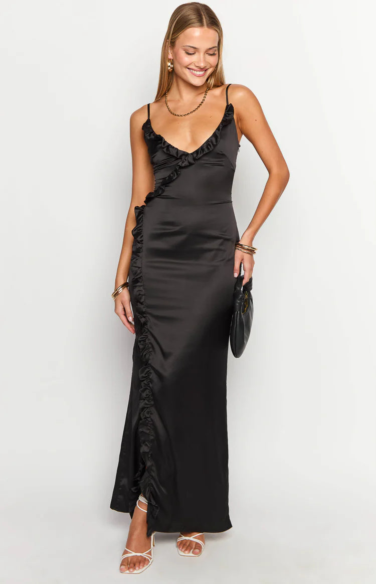 black satin cocktail dress Timeless Black Formal Ball Gown - Strapless Satin Dress for Prom and Gala