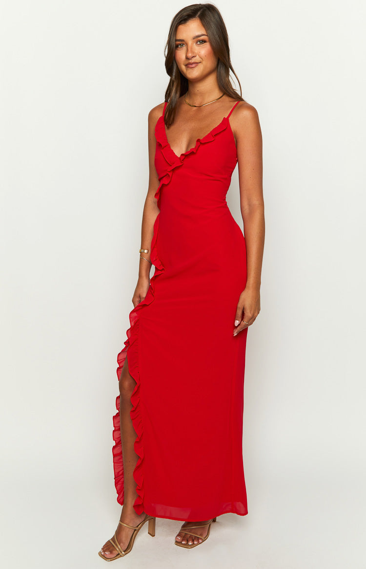 Nahanee Red Ruffle Maxi Dress – Beginning Boutique US