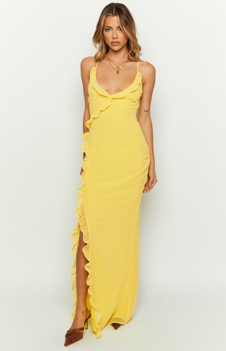 Nahanee Yellow Ruffle Maxi Dress – Beginning Boutique US