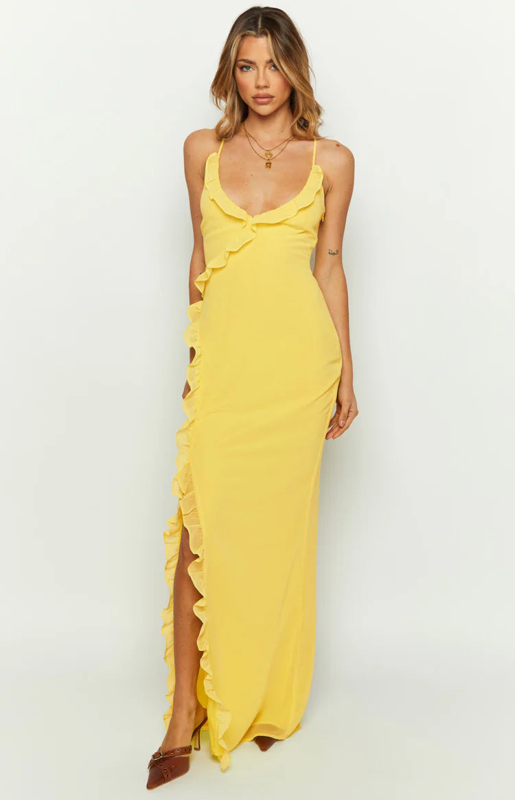 Nahanee Yellow Ruffle Maxi Dress - 14 | Beginning Boutique Exclusive Nahanee Yellow Ruffle Maxi Dress - 14 | Beginning Boutique Exclusive
