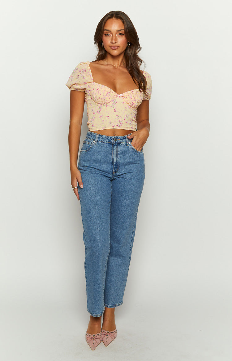 Nandita Yellow Floral Pleated Crop Top Image