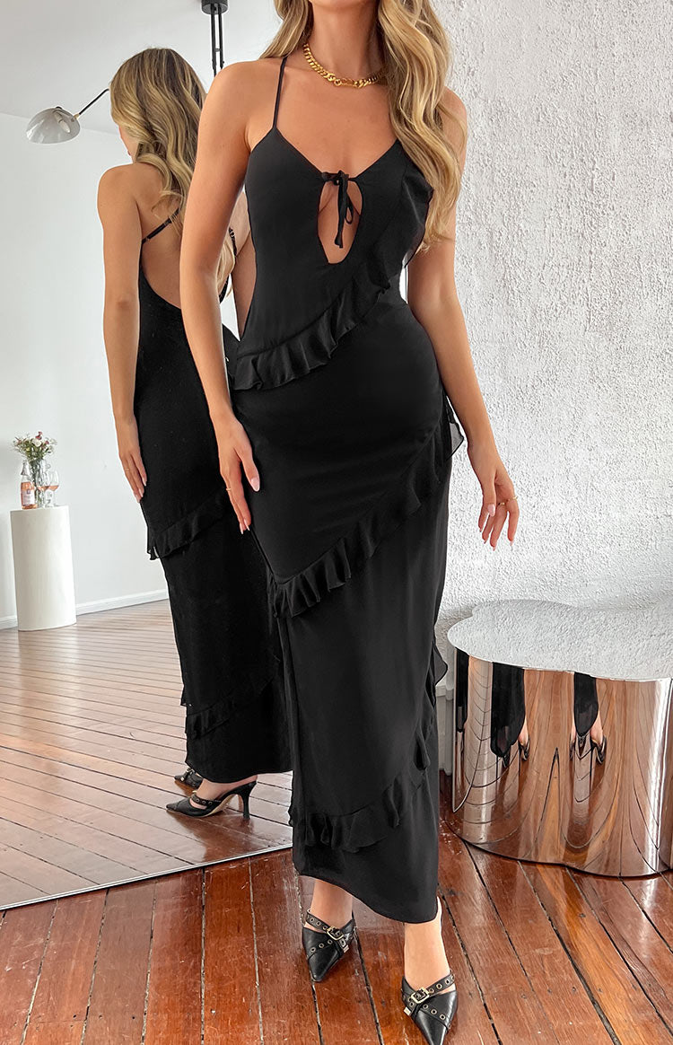 Naomi Black Chiffon Maxi Dress - US 10 | Beginning Boutique Exclusive Naomi Black Chiffon Maxi Dress - US 10 | Beginning Boutique Exclusive