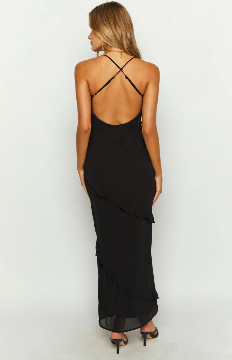 Naomi Black Chiffon Maxi Dress - US 10 | Beginning Boutique Exclusive Naomi Black Chiffon Maxi Dress - US 10 | Beginning Boutique Exclusive