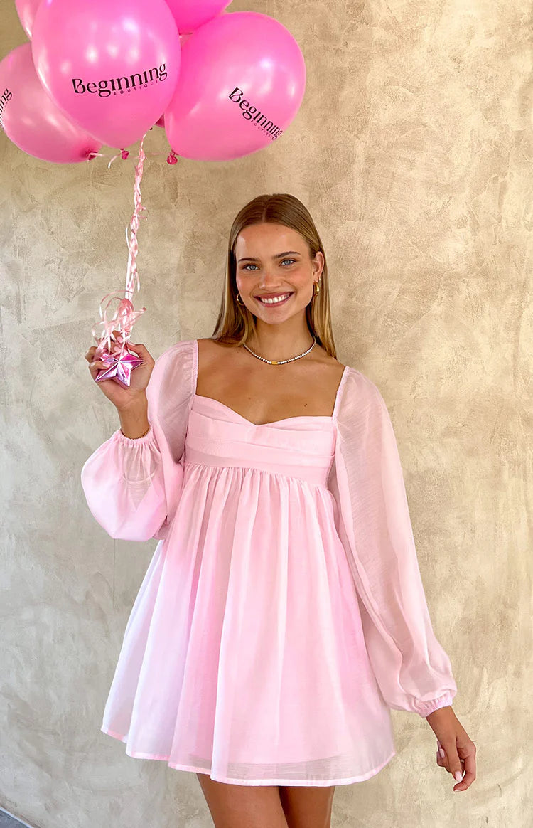 Narla Pink Long Sleeve Mini Dress - US 4