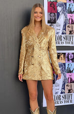 sequin blazer dress gold ZARA NEW GOLD SEQUIN BLAZER WRAP DRESS TIED WAIST GOLDEN M,L,XL 2251/028