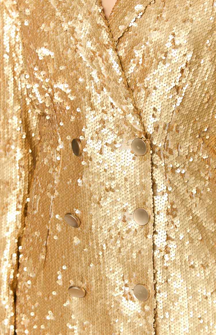 Natalie Gold Sequin Blazer Mini Dress - US 2 | Beginning Boutique Exclusive Natalie Gold Sequin Blazer Mini Dress - US 2 | Beginning Boutique Exclusive