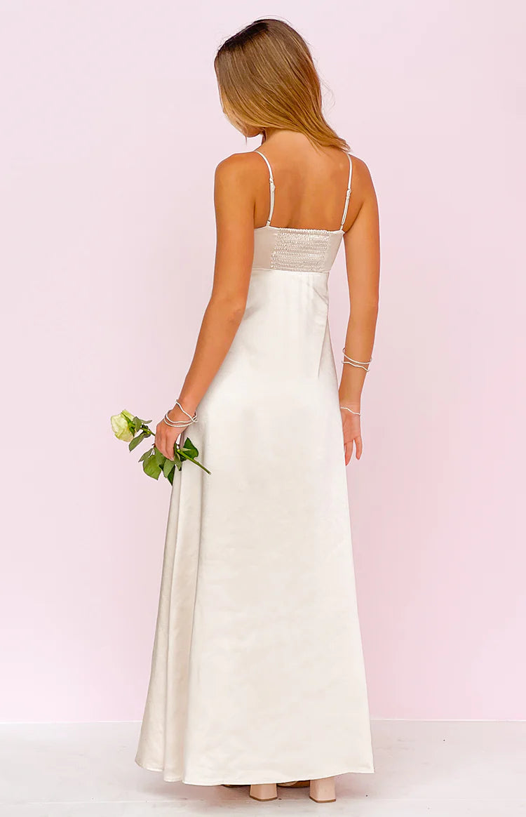 Natasha Cream Satin Maxi Dress - US 10