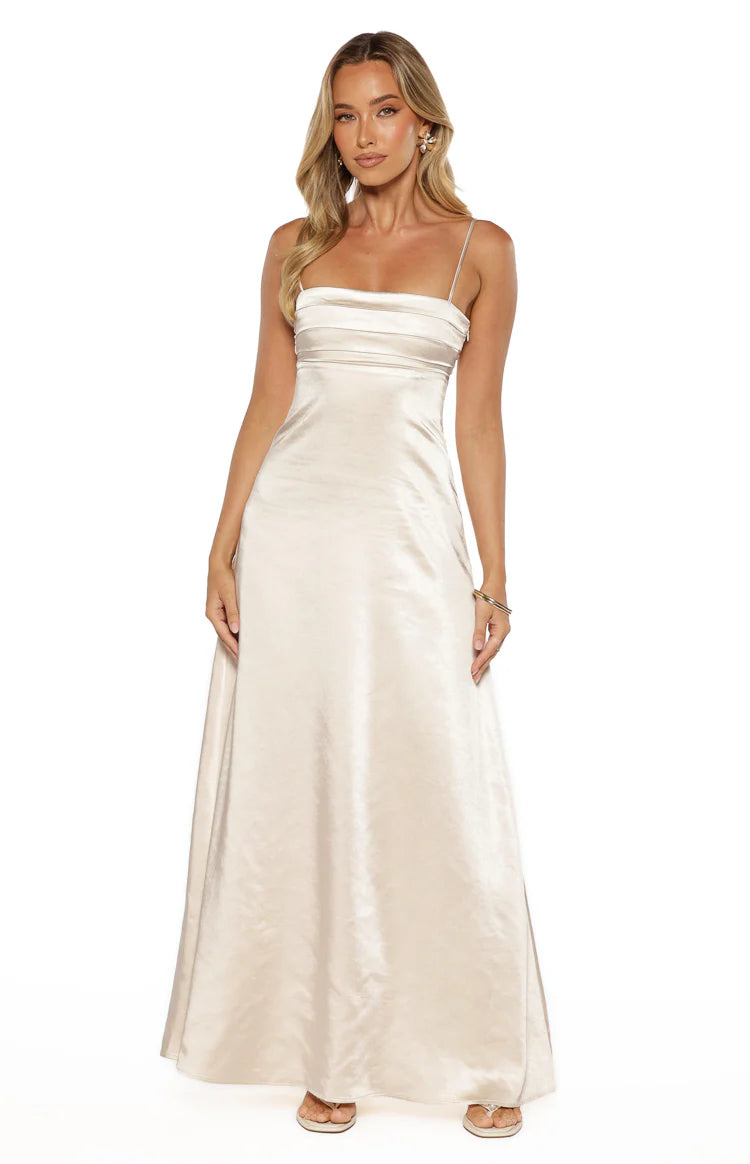 Natasha Cream Satin Maxi Dress - US 10