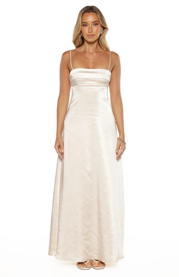 Natasha Cream Satin Maxi Dress - US 10