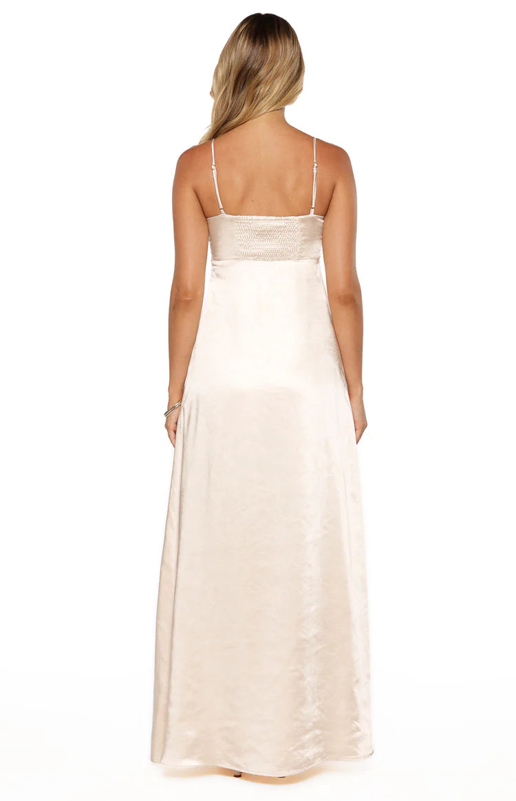 Natasha Cream Satin Maxi Dress - US 10