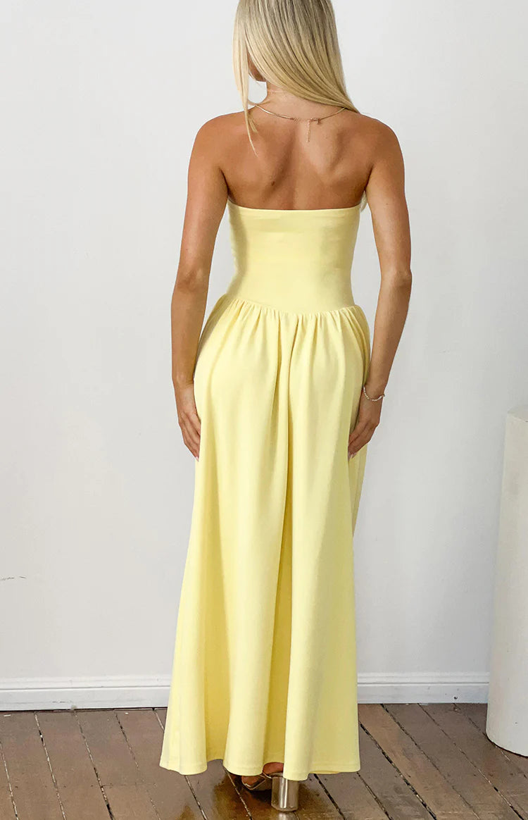 yellow strapless formal dress Nate Yellow Strapless Formal Maxi Dress - US 4