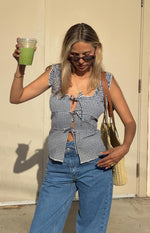 Neevie Black Gingham Tie Top Image