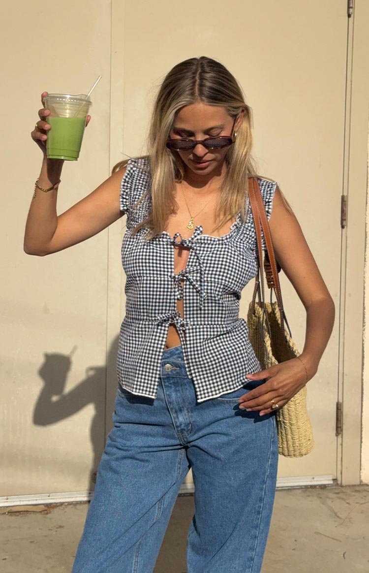 Neevie Black Gingham Tie Top Image