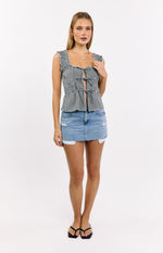 Neevie Black Gingham Tie Top Image