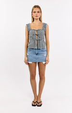 Neevie Black Gingham Tie Top Image