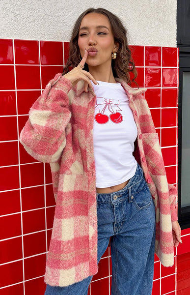 ジャケット・アウター andmary Coco check jacket pink beige Neve Pink Check Jacket | Beginning Boutique US