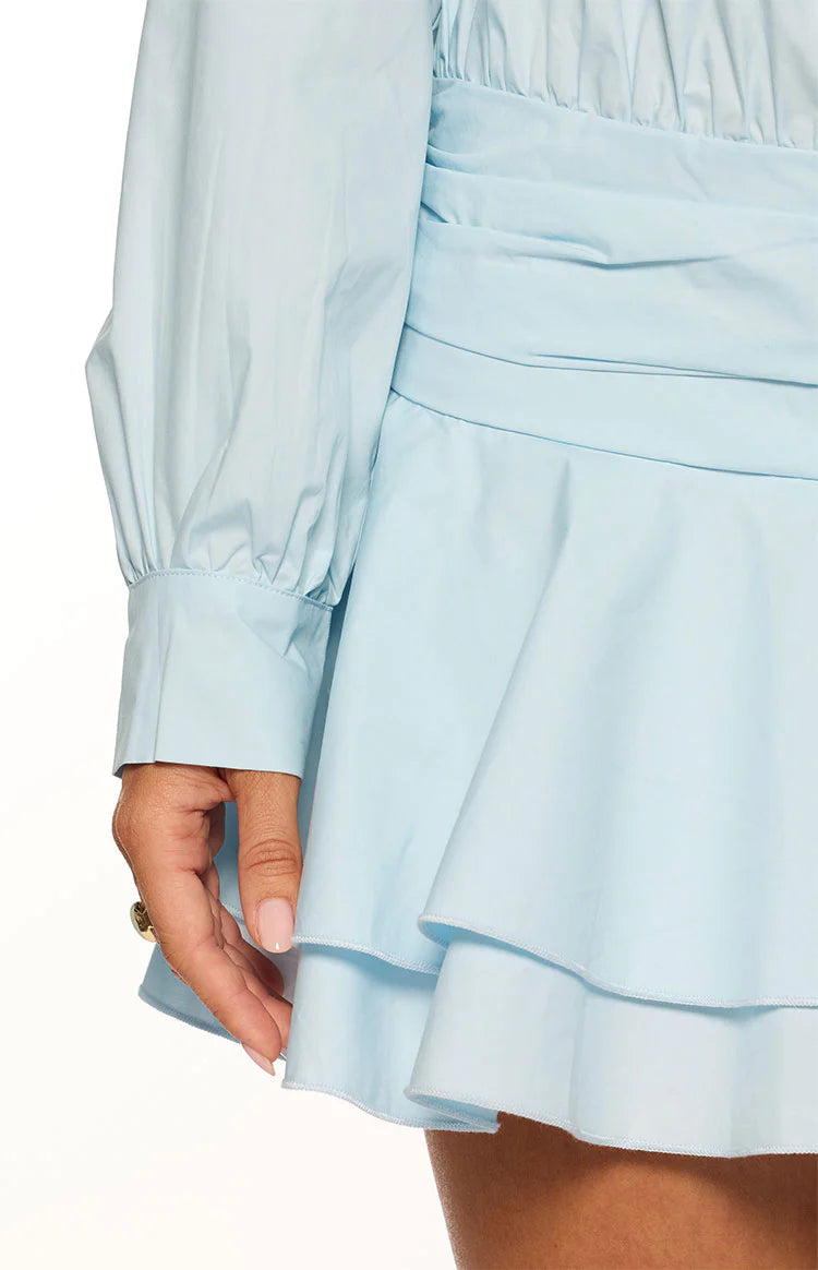 Nicolaini Light Blue Long Sleeve Mini Shirt Dress - US 0
