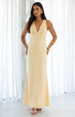 Nicolina Yellow Satin Formal Maxi Dress Image