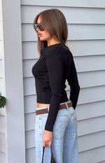 Nina Black Ribbed Knit Long Sleeve Sweater