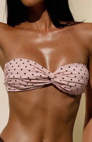 Noosa Pink Polka Dot Strapless Twist Bikini Top