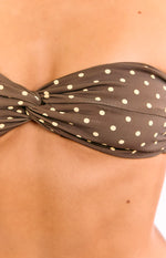 Noosa Brown Polka Dot Strapless Twist Bikini Top