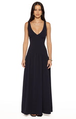 Novi Navy Drop Waist Crepe Maxi Dress - US 8 | Beginning Boutique Exclusive Novi Navy Drop Waist Crepe Maxi Dress - US 8 | Beginning Boutique Exclusive
