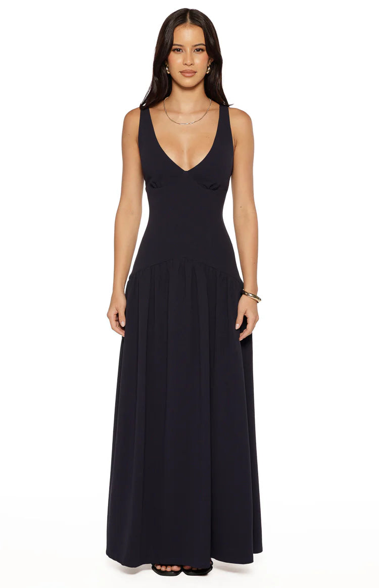 Novi Navy Drop Waist Crepe Maxi Dress | Beginning Boutique US Novi Navy Drop Waist Crepe Maxi Dress | Beginning Boutique US