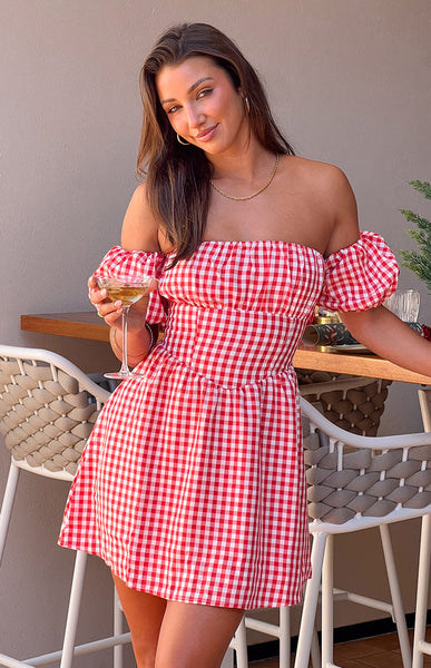 新品タグ付き　Checked Shirt Mini Dress　S Love Lost Off The Shoulder Red Gingham Mini Dress | Beginning