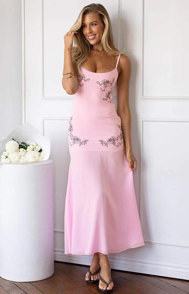Oaklee Light Pink Embroidered Midi Dress | Beginning Boutique US Oaklee Light Pink Embroidered Midi Dress | Beginning Boutique US