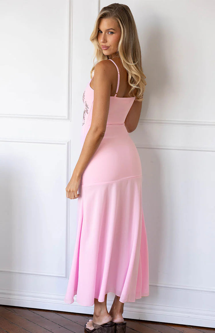 Oaklee Light Pink Embroidered Midi Dress - US 10 | Beginning Boutique Exclusive Oaklee Light Pink Embroidered Midi Dress - US 10 | Beginning Boutique Exclusive