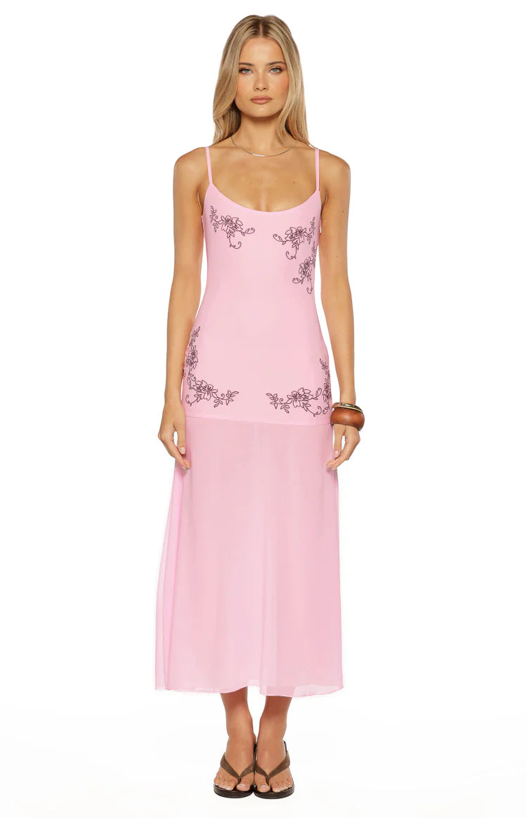 Oaklee Light Pink Embroidered Midi Dress - US 10 | Beginning Boutique Exclusive Oaklee Light Pink Embroidered Midi Dress - US 10 | Beginning Boutique Exclusive