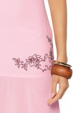 Oaklee Light Pink Embroidered Midi Dress Image