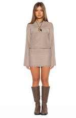 Obie Brown Sheer Mesh Stud Hem Mini Dress Image