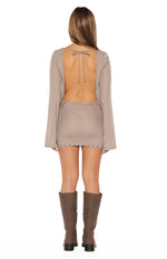 Obie Brown Sheer Mesh Stud Hem Mini Dress Image